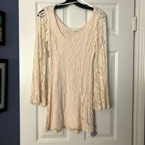 UO Cream Lace Bell Sleeve Mini Dress